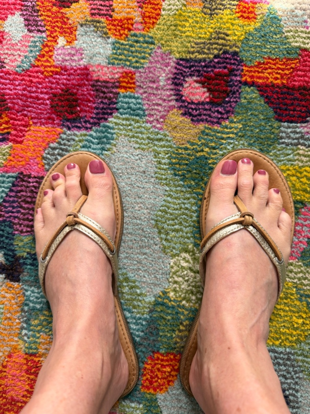 Sperry Gold Metallic Thong Sandals with Tan Straps